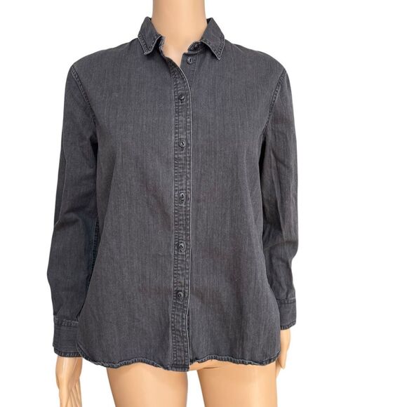 Madewell Chambray Charcoal Black Shirt Button up Long Sleeve 100% cotton Sz XS - Picture 1 of 7